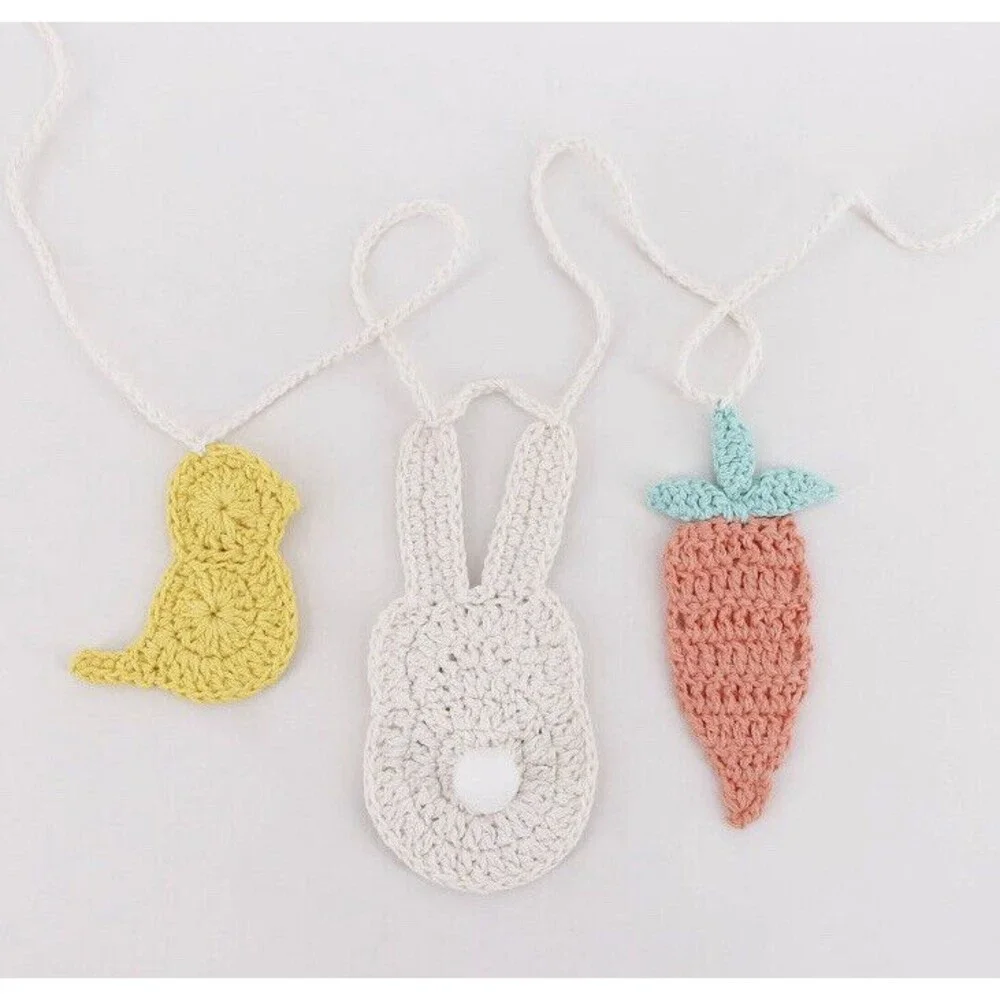 Spritz Easter Crocheted Garland 72” Bunny Carrot Chick 2022 Macrame 6ft